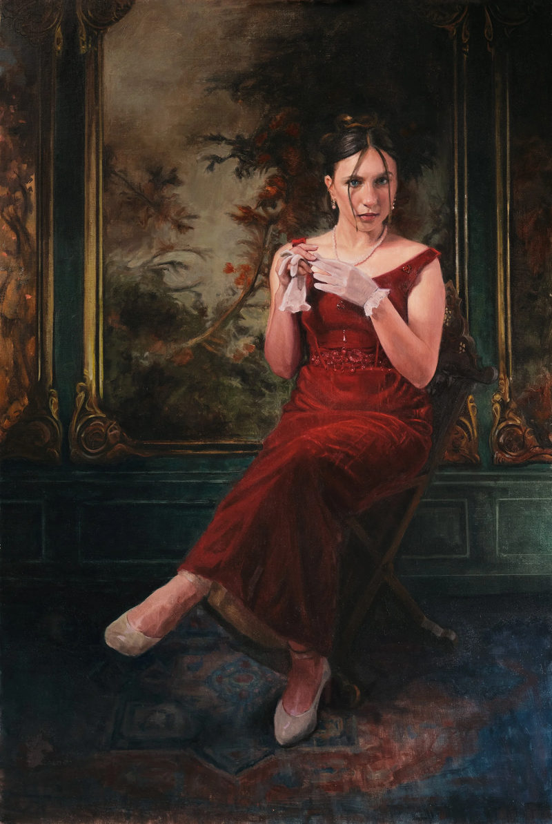 Colette in Red, oil on linen, 24 × 36 in by Christopher Rossow